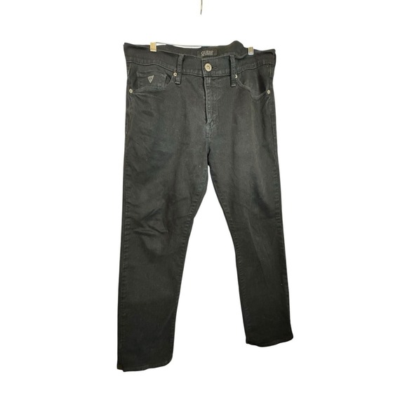Guess Lincoln Slim Straight Black Jeans W36/L30 W/Guess Triangle Stretch Aged - Picture 1 of 14